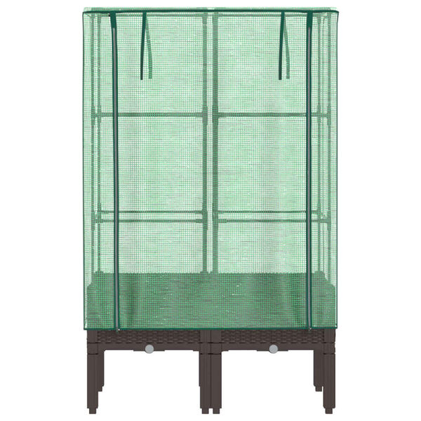 vidaXL Odlingslåda med växthusöverdrag rottinglook 80x40x140 cm