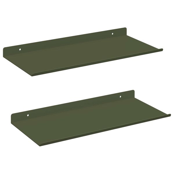 vidaXL Flytande hylla 2 pcs Olivgr&ouml;n 40 x 18 x 2,5 cm St&aring;l