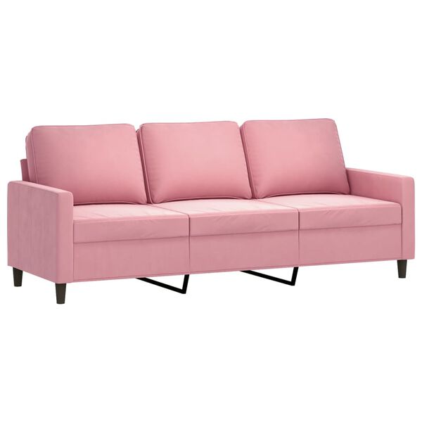 vidaXL 3-sitssoffa med fotpall rosa 180 cm sammet