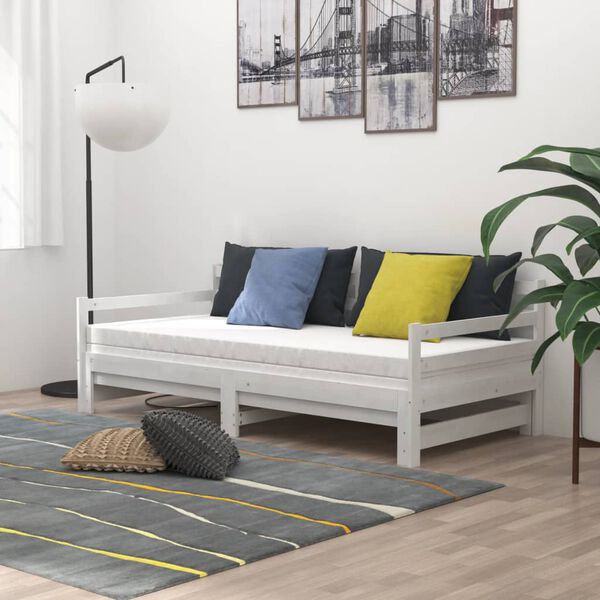 vidaXL Dagbädd utdragbar vit massiv furu 2x(90x200) cm