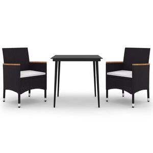 vidaXL Matgrupp f&ouml;r tr&auml;dg&aring;rden 3 delar med dynor konstrotting och glas