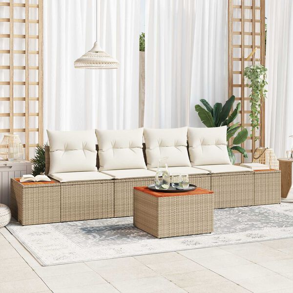 vidaXL Trädgårdsoffset med kudde med lagring 5 pcs Beige Poly rattan