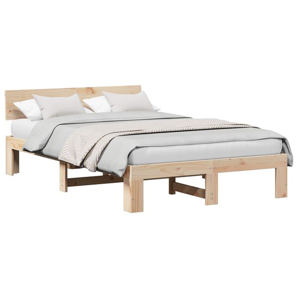 vidaXL S&auml;ngram med huvudgavel Naturf&auml;rg 135 x 190 cm Massiv furu