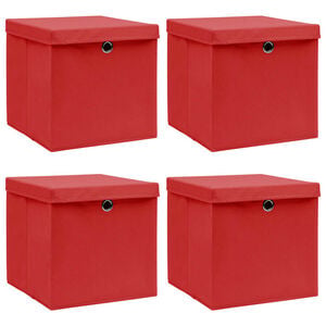 vidaXL F&ouml;rvaringsl&aring;dor med lock 4 st r&ouml;d 32x32x32 cm tyg
