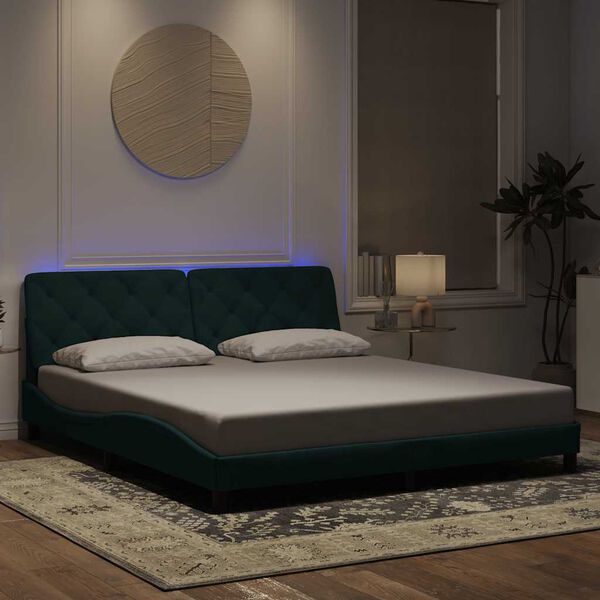 vidaXL Bed Frame with LED without Mattress Dark Green 180x200 cm Velvet