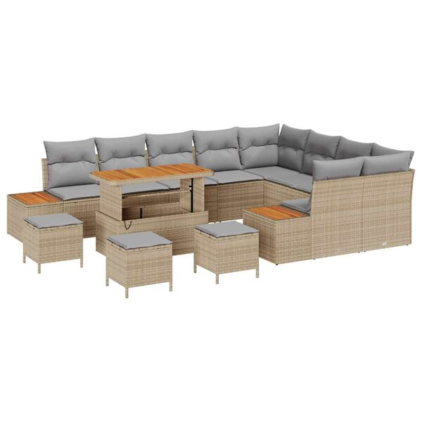 vidaXL Tr&auml;dg&aring;rdsoffset med kudde med lagring 13 pcs Beige Poly rattan
