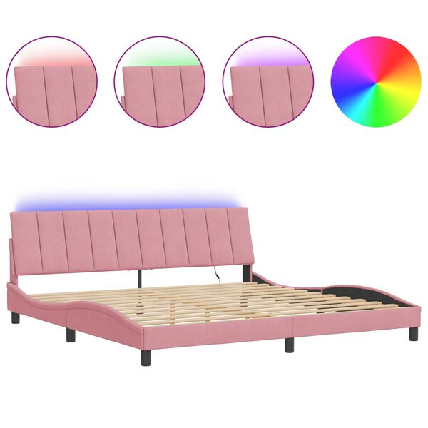 vidaXL Bed Frame with LED without Mattress "Hanko" Pink 200x200 cm Velvet