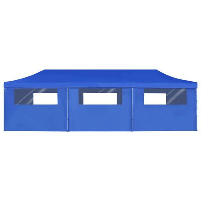 vidaXL Pop-Up hopfällbart partytält med 8 sidoväggar blå 3x9 m