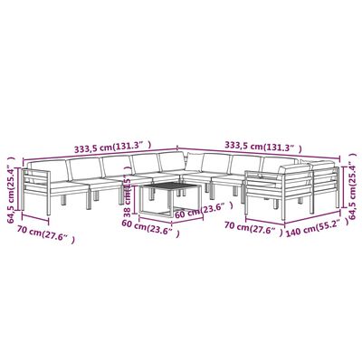 vidaXL Loungegrupp för trädgården 11 delar m. dynor aluminium antracit
