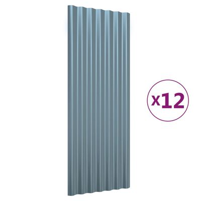 vidaXL Takplåt 12 st pulverlackerat stål grå 100x36 cm