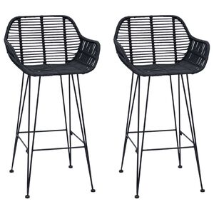 vidaXL Barstol 2 st Svart 55 x 52 x 92 cm Rattan och J&auml;rn
