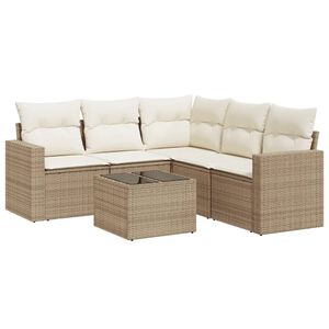 vidaXL Soffgrupp f&ouml;r tr&auml;dg&aring;rden med dynor 6 delar beige konstrotting