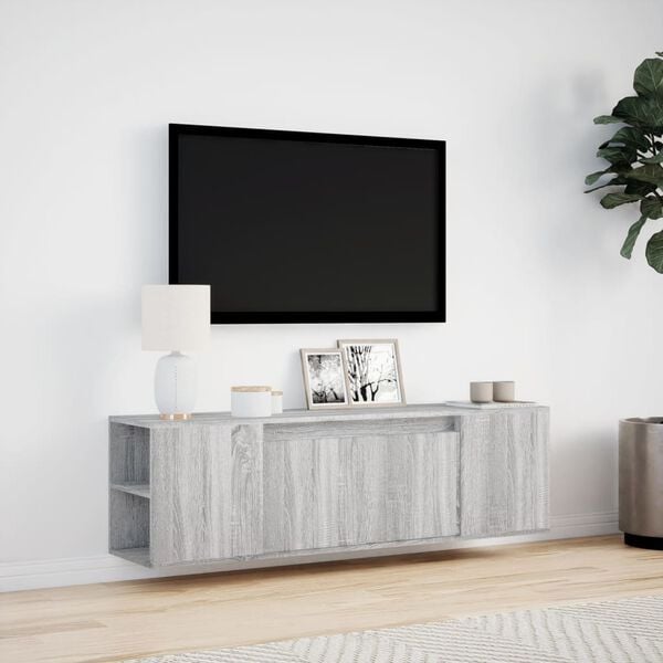 vidaXL Väggmonterad tv-bänk LED grå sonoma 135x31x39,5 cm