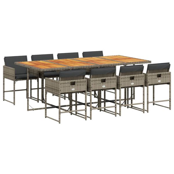 vidaXL Matgrupp f&ouml;r tr&auml;dg&aring;rden med dynor 9 delar gr&aring; konstrotting