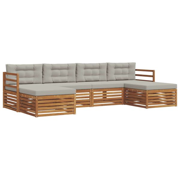 vidaXL Soffgrupper 6 pcs Naturlig och Ljus Gr&aring; Massivt Akaciatr&auml;