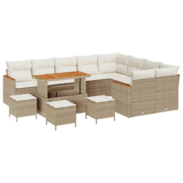 vidaXL Trädgårdsoffset med kudde med lagring 13 pcs Beige Poly Rattan