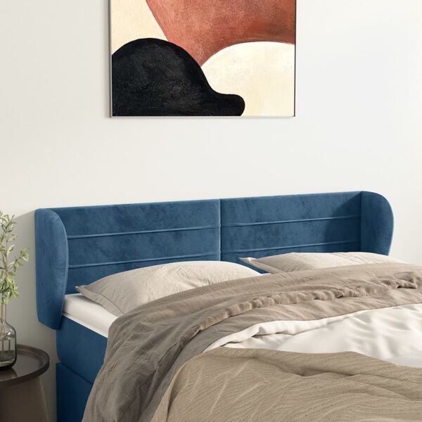 vidaXL S&auml;nggavel med kanter bl&aring; 147x23x78/88 cm sammet