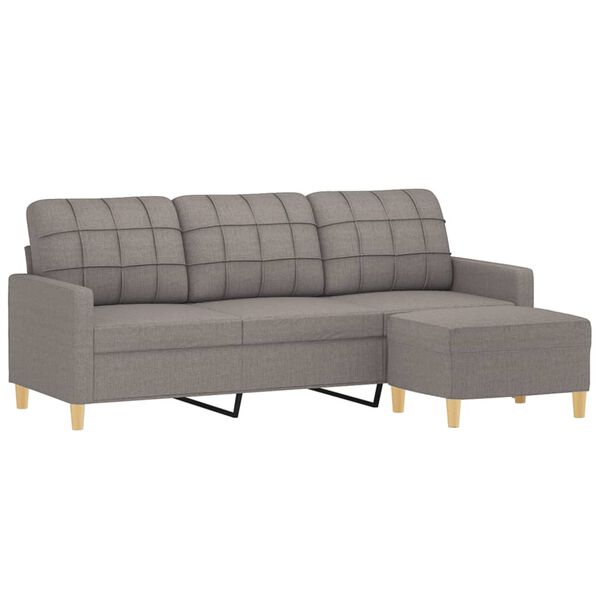 vidaXL 3-sitssoffa med fotpall taupe 180 cm tyg