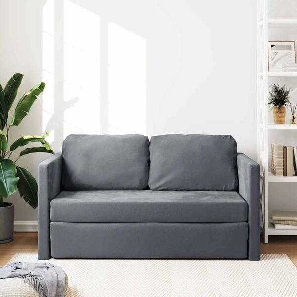 vidaXL Golvb&auml;ddsoffa 2-i-1 m&ouml;rkgr&aring; 122x204x55 cm sammet