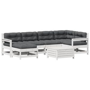 vidaXL Loungegrupp med dynor 7 delar vit massiv furu