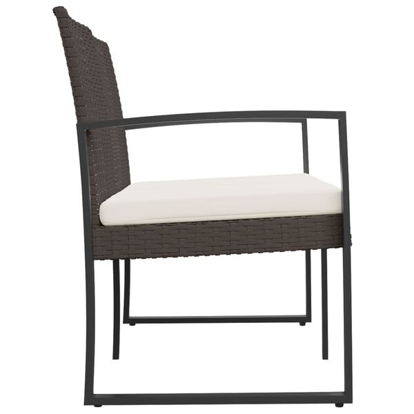 vidaXL Trädgårdsbänk 2-sits med dynor konstrotting brun