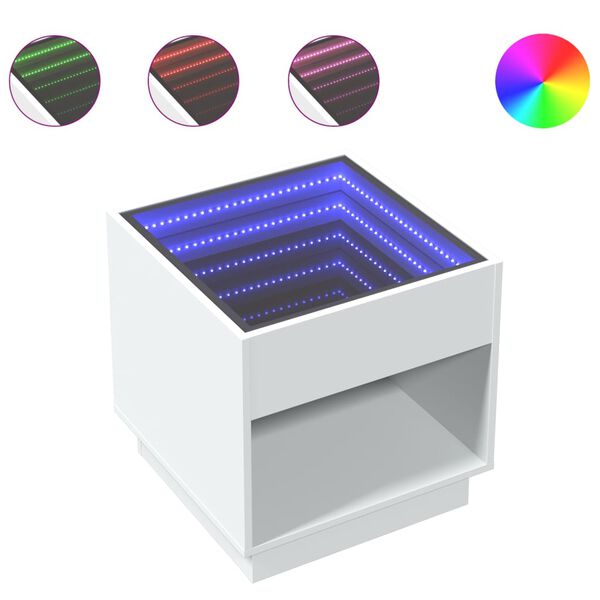 vidaXL Sängbord med Infinity LEDs vit 50x50x50 cm