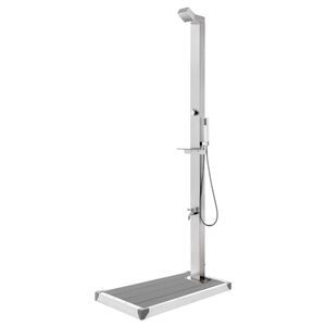 vidaXL Tr&auml;dg&aring;rdsdusch med gr&aring;tt golv 225 cm rostfritt st&aring;l