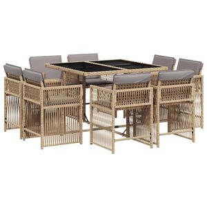 vidaXL Matgrupp f&ouml;r tr&auml;dg&aring;rden med dynor 9 delar mixbeige konstrotting