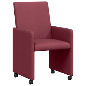 vidaXL Matstolar med hjul 2 st tyg Vinr&ouml;d 57 x 66 x 94 cm