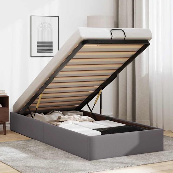 vidaXL Ottoman s&auml;ngram utan madrass gr&aring; 90x200 cm konstl&auml;der