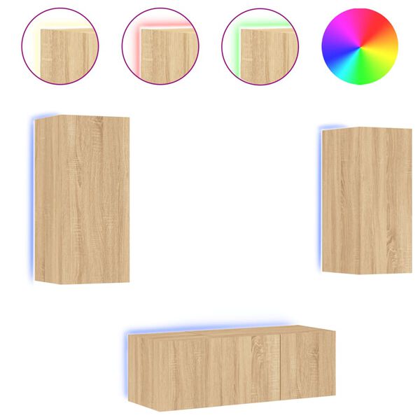 vidaXL Tv-bänk 4 delar LED sonoma-ek konstruerat trä
