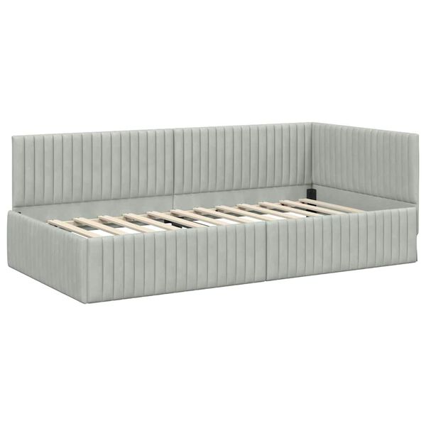 vidaXL H&ouml;rn S&auml;ngram med huvudgavel Ljusgr&aring; 100 cm x 200 cm Sammet