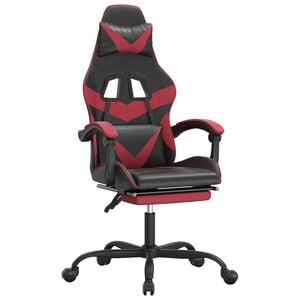 vidaXL Snurrbar gamingstol med fotst&ouml;d svart och vinr&ouml;d konstl&auml;der