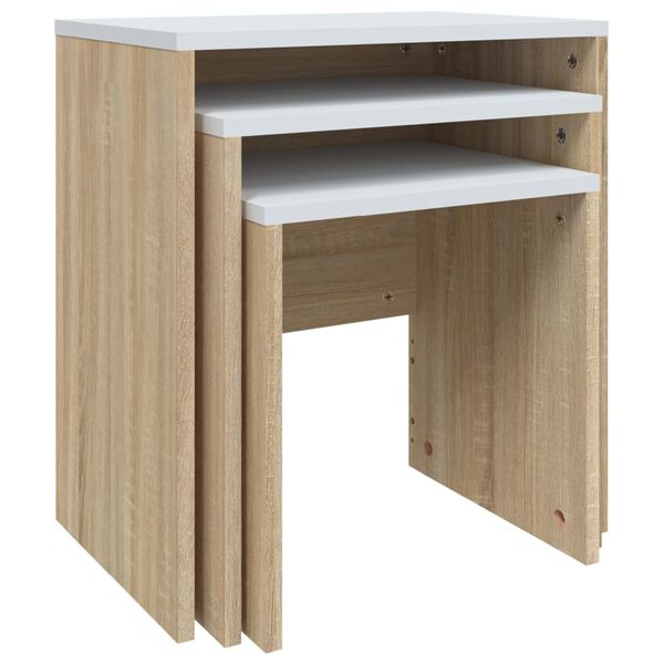 vidaXL Satsbord 3 st vit och sonoma-ek konstruerat trä