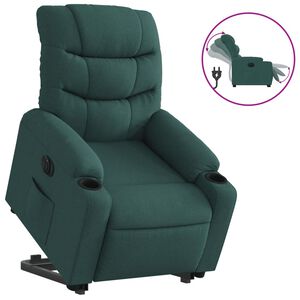 vidaXL Elektrisk reclinerf&aring;t&ouml;lj med uppresningshj&auml;lp m&ouml;rkgr&ouml;n tyg
