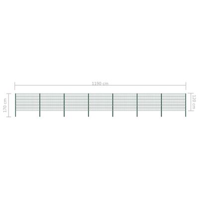 vidaXL Stängselpanel med stolpar järn 11,9x1,2 m grön