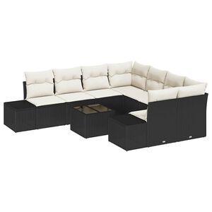 vidaXL Tr&auml;dg&aring;rdsoffset med kudde 9 pcs Svart konstrotting