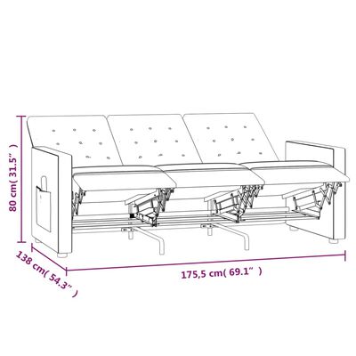 vidaXL 3-sits reclinerfåtölj ljusgrå tyg