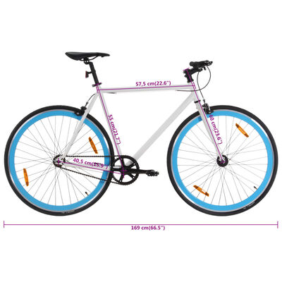 vidaXL Fixed gear cykel vit och blå 700c 55 cm