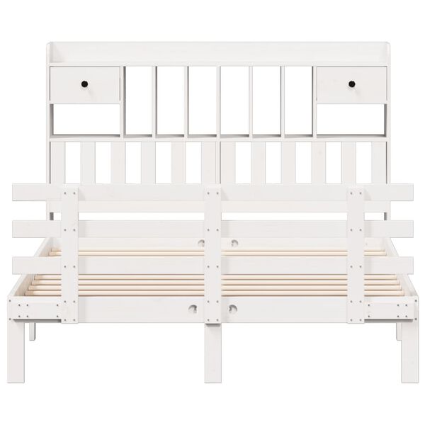 vidaXL Säng med bokhylla utan madrass vit 140x200cm massiv furu