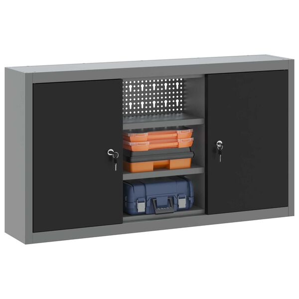 vidaXL Verktygsskåp Svart och grå 100 x 20 x 55 cm Pulverlackerad stål