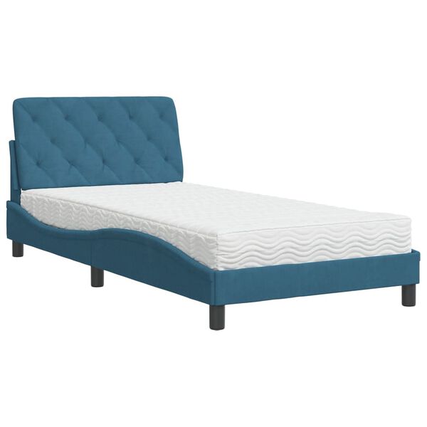 vidaXL Bed with Mattress Blue 100x200 cm Velvet