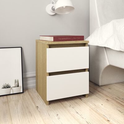 vidaXL Sängbord 2 st vit och sonoma ek 30x30x40 cm konstruerat trä