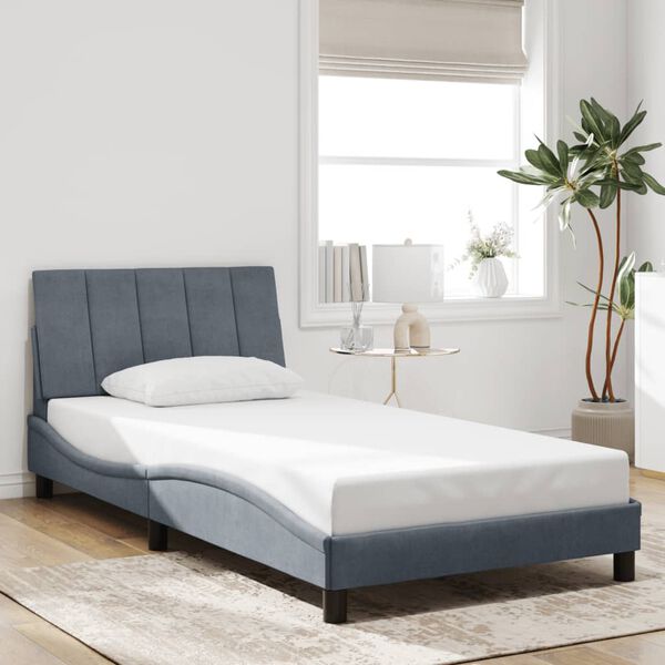 vidaXL Bed Frame with LED without Mattress "Hanko" Dark Grey 100x200 cm Velvet