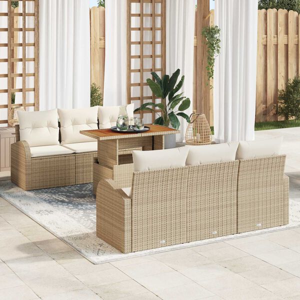 vidaXL Tr&auml;dg&aring;rdsoffset med lagring 7 pcs Beige Poly rattan