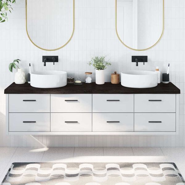 vidaXL B&auml;nkskiva badrum m&ouml;rkbrun 200x60x(2-6) cm behandlat massivt tr&auml;