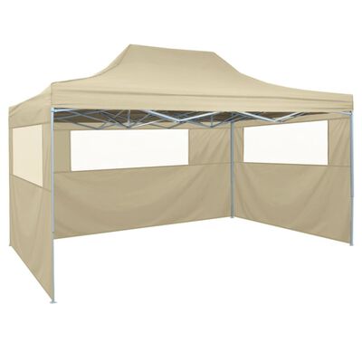 vidaXL Hopfällbart tält med 3 väggar 3x4,5 m gräddvit