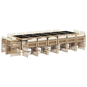 vidaXL Matgrupp f&ouml;r tr&auml;dg&aring;rden med dynor 17 delar beige konstrotting