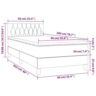 vidaXL Ramsäng med madrass & LED ljusgrå 90x200 cm tyg