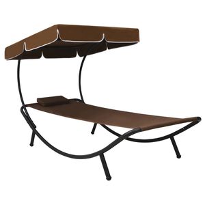 vidaXL Sols&auml;ng dubbel med tak & kudde brun